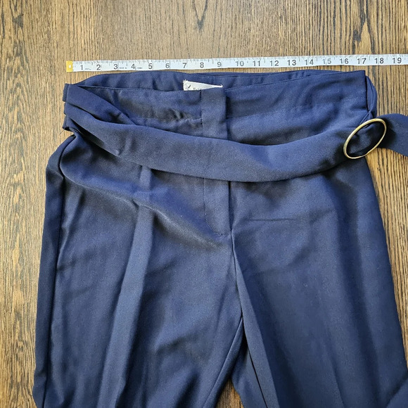 Nanette Lepore Stretch O Ring Belted Ankle Length Dress Pants Navy Size 12 NEW - Picture 6 of 12